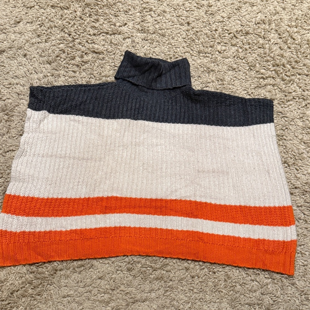 Crewcuts Grey, Cream, and Orange Turtleneck Poncho Style Overlay Sweater Medium